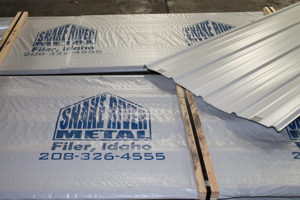 Packaged sheet metal meant for a roofing project by Snake River Metal