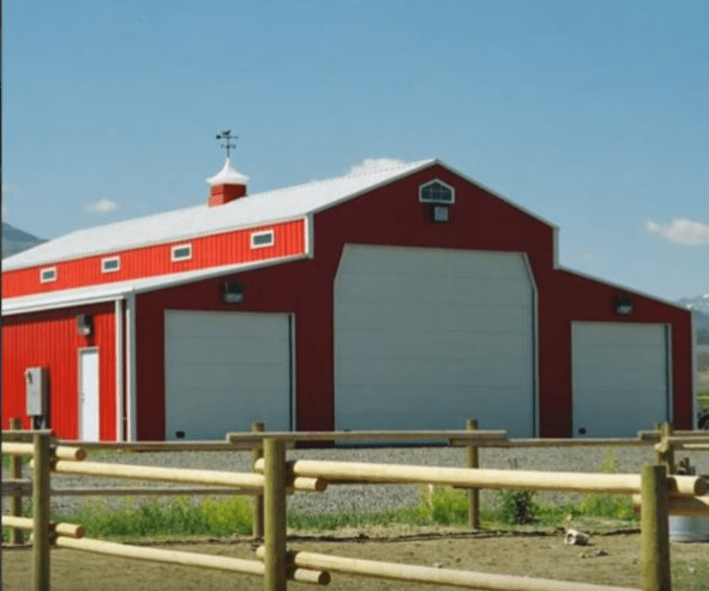 Large barn with a sheet metal roof